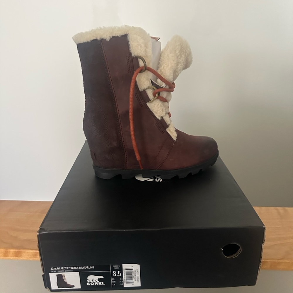 Sorel Brown and Cream Winter Rain Boots with Wedge Sole